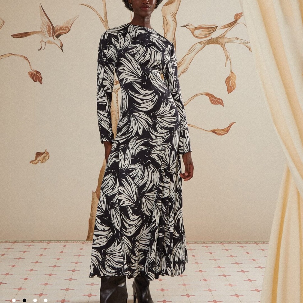 FARM RIO ‼️‼️ Black Bossa Banana Viscose Midi Dress
